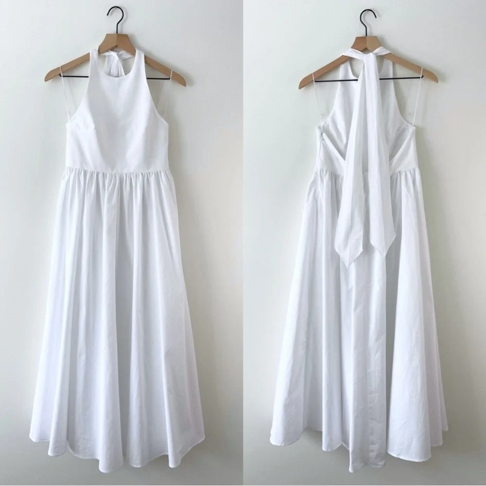 Zara Poplin Tie Halter Neck Midi Dress White Wedding Capsule Closet XL NWT - Picture 11 of 16